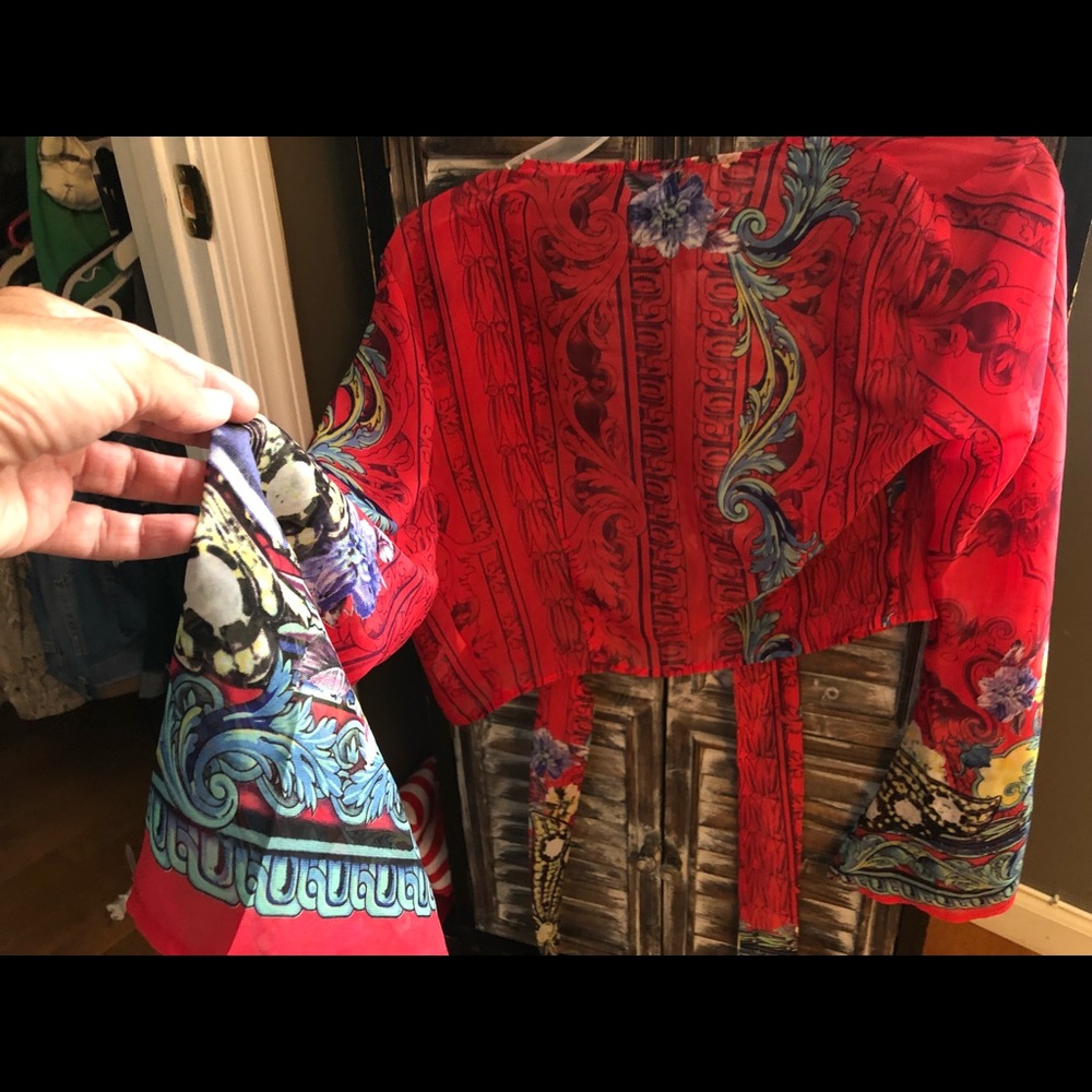 Cropped sheer tie open blouse!  Pretty little things! - Picture 3 of 5